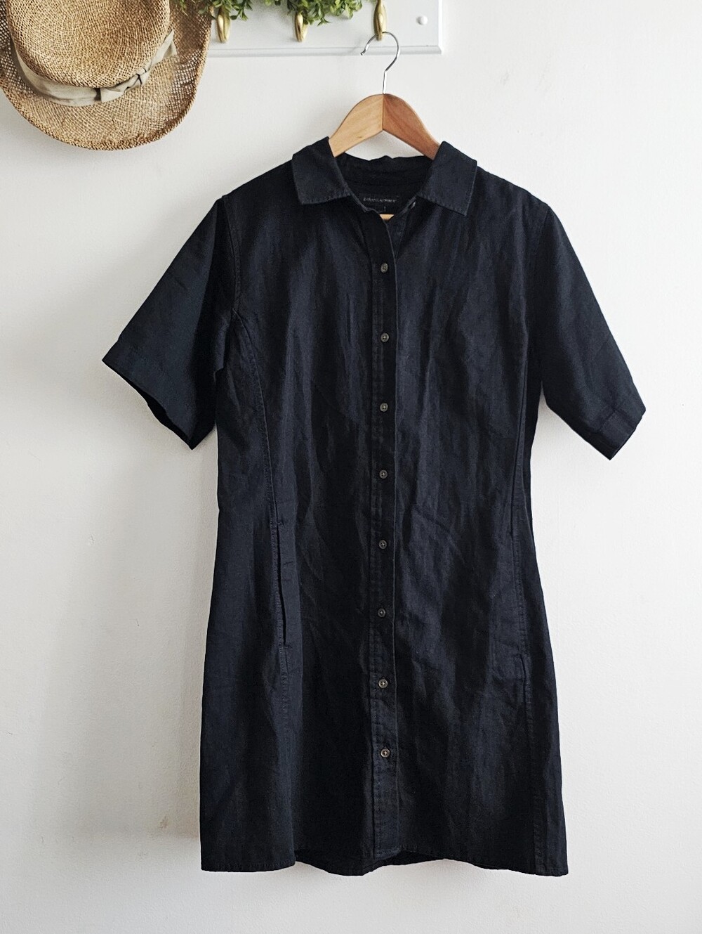 Banana Republic Utility Shirt Dress Women's Small Black Cotton Linen Pockets